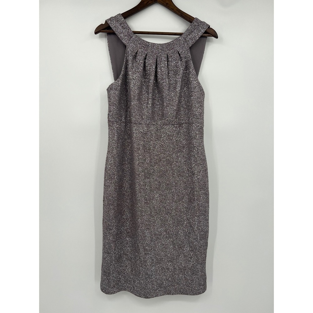 Eliza J Womens Metallic Shimmer Pleated Neck Sheath Dress Mauve Purple Size 18